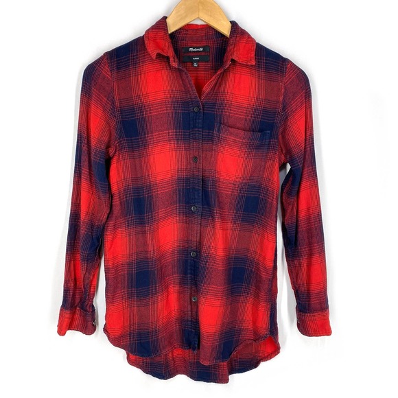 Madewell Tops - Madewell Classic Ex-Boyfriend Shirt Wilder Plaid F5651 Red Navy Flannel Top XS